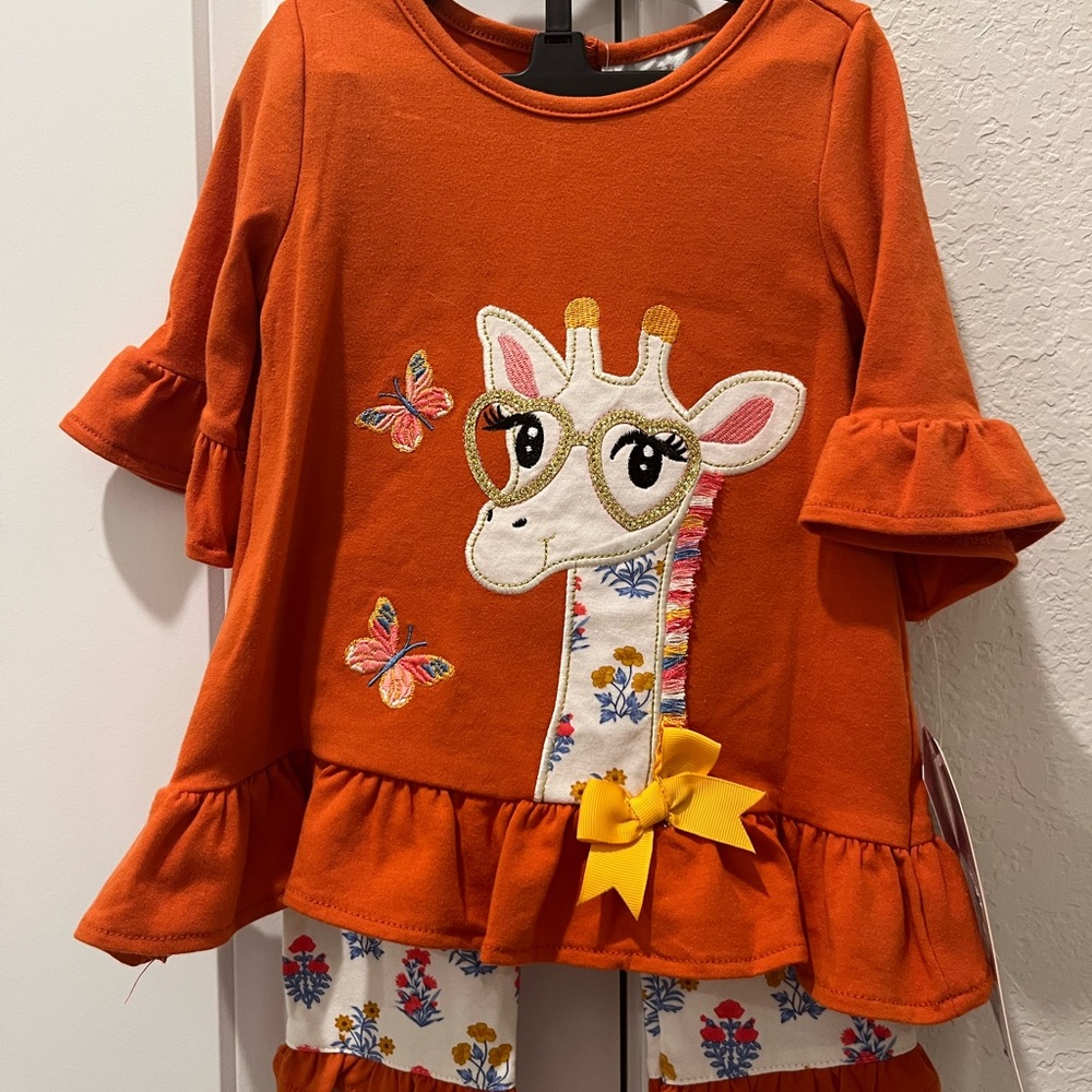 Orange Giraffe Outfit with Ruffle Sleeves